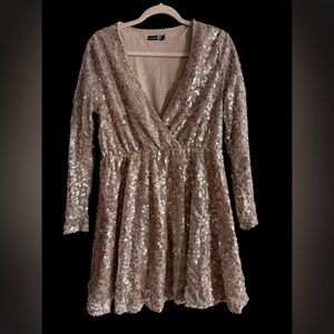 Boohoo Gold Sequin Skater Dress​​​​
